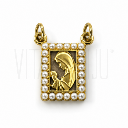 Escapulário Nossa Senhora com Pérolas 15x10mm em Aço Inoxidável Dourado Escapulário Nossa Senhora com Pérolas 15x10mm em Aço Inoxidável Dourado